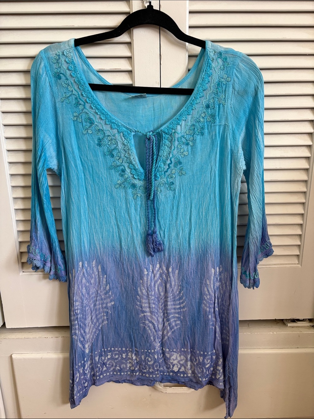 Shoreline Teal to Lavender Ombre Embroidered Tunic